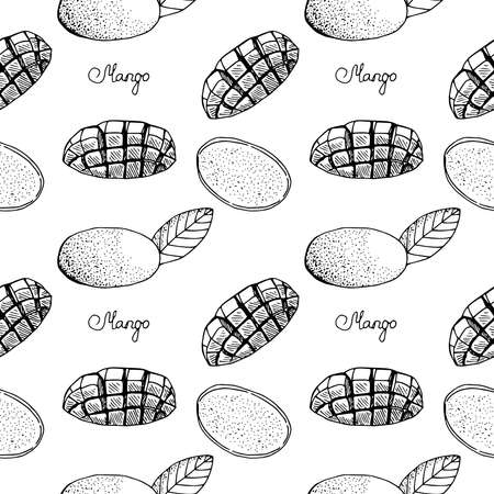 Mango seamless pattern vector illustration hand drawn sketchのイラスト素材