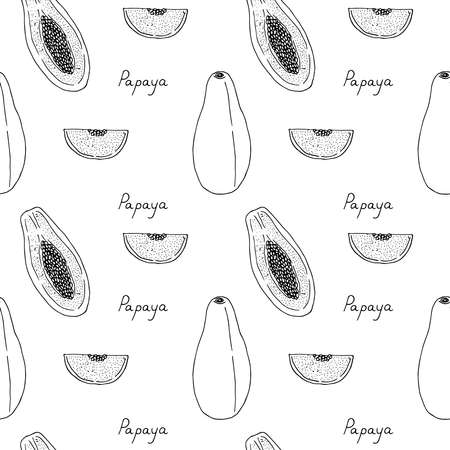 Papaya seamless pattern vector illustration hand drawn sketchのイラスト素材