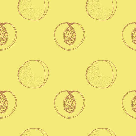 Peach seamless pattern vector illustration hand drawn sketch yellow and brown colorのイラスト素材