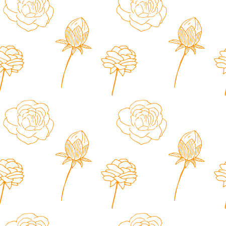 Peony seamless pattern vector illustration hand drawn sketch, orange colorのイラスト素材