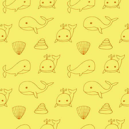 Seamless pattern whales vector illustration hand drawn yellow colorのイラスト素材