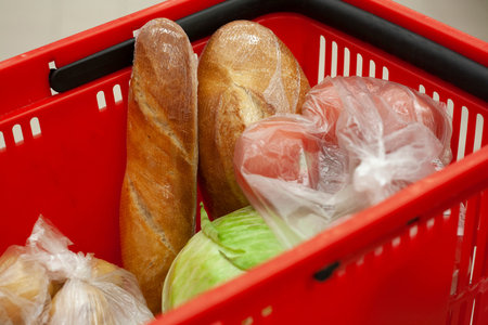 Food in the basket in the supermarket