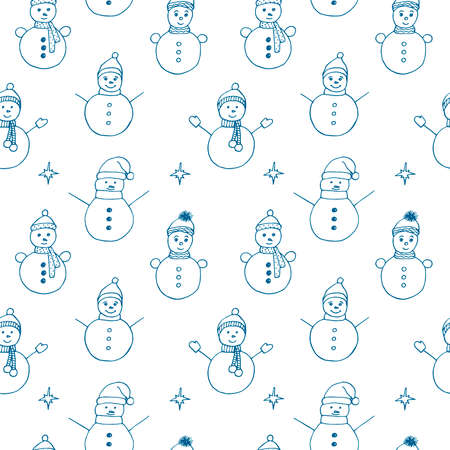 Snowmen seamless pattern vector illustration hand drawing doodle sketchのイラスト素材