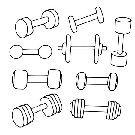 Set of different dumbbells vector illustration hand drawing doodleのイラスト素材