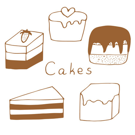 Cakes set vector illustration hand drawing doodlesのイラスト素材