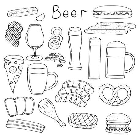 Beer and snacks set vector illustration hand drawing doodlesのイラスト素材
