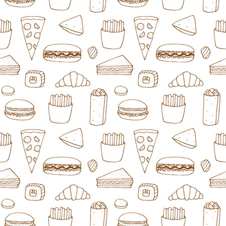 Fast food seamless pattern vector illustration hand drawing doodleのイラスト素材