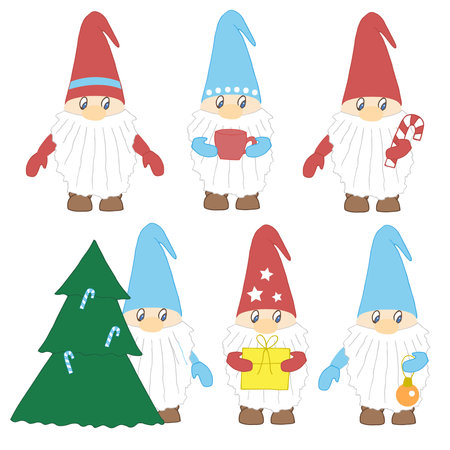 Christmas gnomes set vector illustration, hand drawn doodlesのイラスト素材