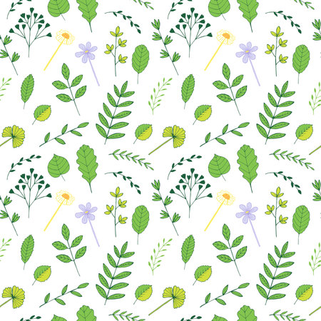 Plants seamless pattern vector illustration, hand drawn doodlesのイラスト素材