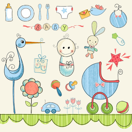 A set of cute items for newborn baby boy.のイラスト素材