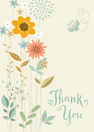 vertical floral thank you card with butterfly.のイラスト素材
