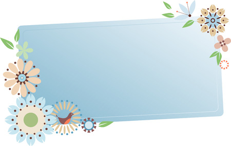 Floral card with decorative flowers and bird. Template for scrap booking, notebook, wrapping, diary and children's party printable cards.のイラスト素材