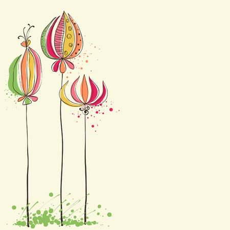 Doodle flowers. Use for printed materials, invitations, greeting cards, covers, placards, posters postcards and brochuresのイラスト素材
