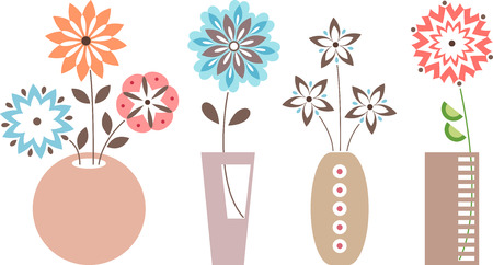 Vase of flowers. Isolated vase of flowers set on white background.のイラスト素材