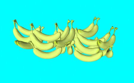 Fruits on a plain background. Yellow bananas. Food, fruit pictures. 3D renderingの写真素材
