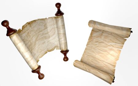 Vintage scrolls of parchment. On white background. 3D renderingの写真素材