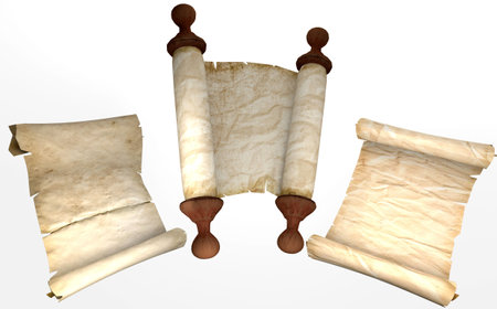 Vintage scrolls of parchment. On white background. 3D rendering