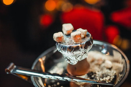 Shisha hookah with red hot coals.の写真素材