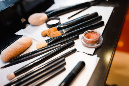 Makeup artist work tool. Set of different brushes for make-up artistの写真素材