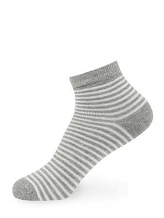Isolated striped short gray sock on invisible mannequin foot on white background, side viewの写真素材