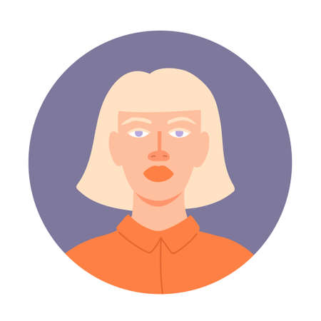 Vector illustration with beautiful female person. Avatar blond albino female character with blue eyes. Flat icon design of young woman for business account in flat cartoon styleのイラスト素材