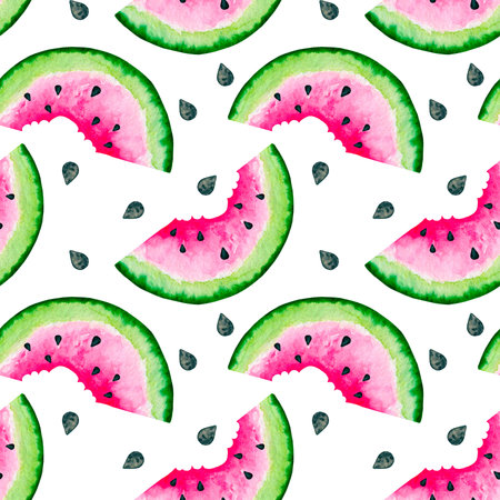 4005 Watermelon Seamless Watercolor Pattern Design Tracery Texture Wallpaper Green Pink