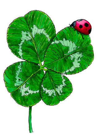 4024 Clover Leaves Print Watercolor Hand-drawn Shamrock Lady bug