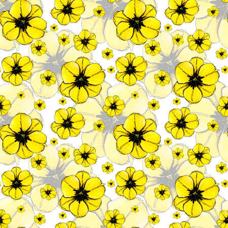 4033 Yellow Tulip Flowers Seamless Watercolor Pattern Paperの写真素材