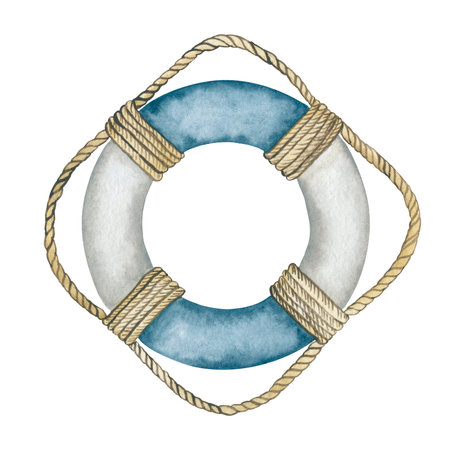 Blue lifebuoy watercolor rustic clipart