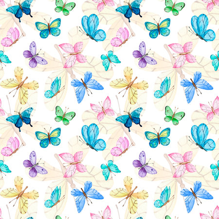 8029 Seamless colorful watercolor butterfly background patternの写真素材