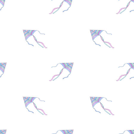 Paper kites toys watercolor seamless pattern. Kids gentle fabric texture in pastel colorsの写真素材