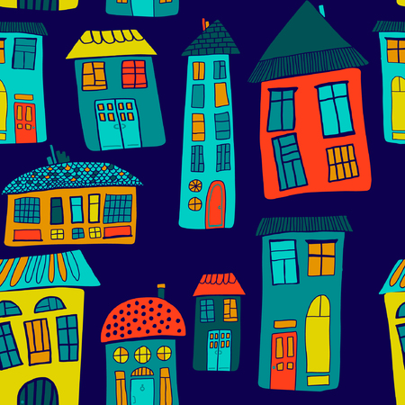 Urban landscape. Seamless pattern with housesのイラスト素材