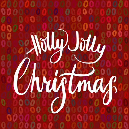 Holly Jolly Christmas calligraphy on red background.のイラスト素材