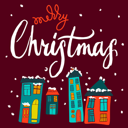merry christmas, calligraphy, card, home, snow, winterのイラスト素材