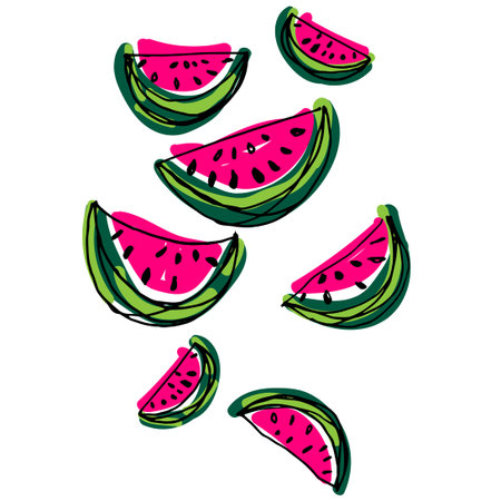 Watermelon slice pattern. Hand drawn cartoon water melon. Watermelon background.
