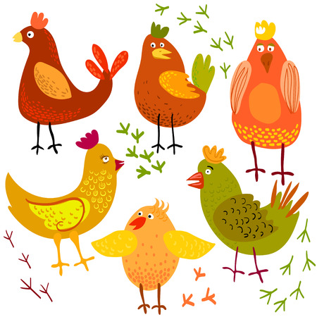 Cute cartoon chicken vector illustration. Bird isolated on background. Farm animal.のイラスト素材