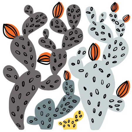 Seamless repeating pattern with cactus on white background. Good for paper poster textile greeting card design.のイラスト素材