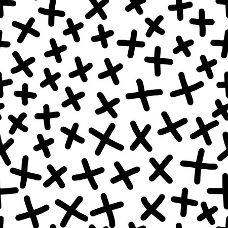 Geometric Vector pattern with black and white. Form a cross. Hipster fashion Memphis style. Retro Memphis 80s or 90s style fashion abstract background seamless pattern.のイラスト素材