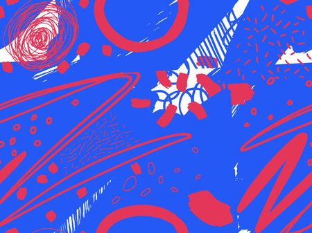 Seamless abstract doodle background pattern in bright summer positive colors. Hand-drawn abstract...