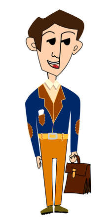 Businessman character with suitcase. Isolated on white background. Young cartoon businessman in bright colors suitのイラスト素材