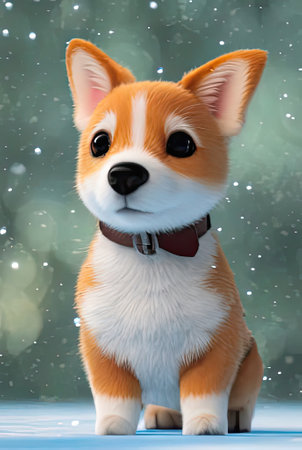 Cute tiny corgi standing in 3D style, Generative AIの素材
