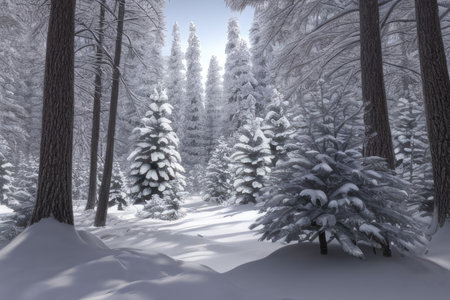Fantasy snow covered winter forest. Generative AIの素材