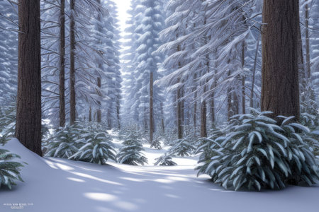 Fantasy snow covered winter forest. Generative AIの素材