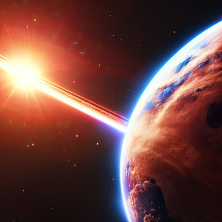 Space background with realistic planet and shining stars. Generative AIの素材