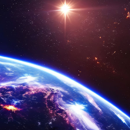 Space background with realistic planet and shining stars. Generative AIの素材