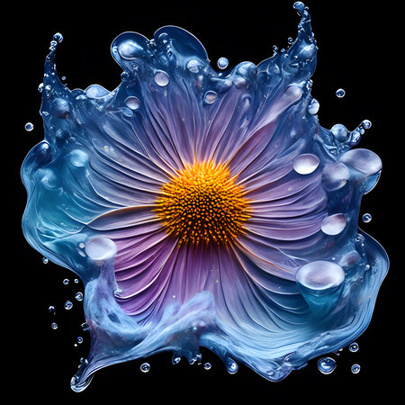 Amazing aster with water splash and drops isolated, generative aiの素材