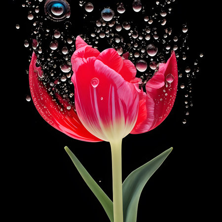 Amazing Tulip with water splash and drops isolated, generative aiの素材