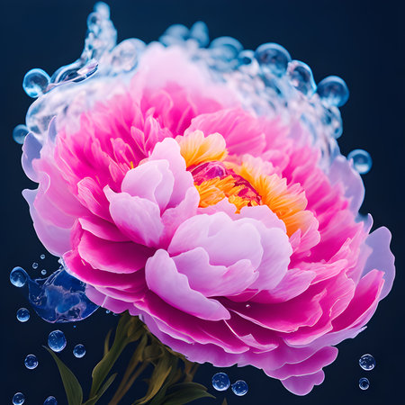 Amazing Peony with water splash and drops isolated, generative aiの素材