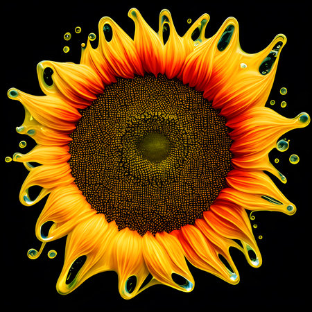 Amazing Sunflower with water splash and drops isolated, generative aiの素材