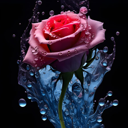 Amazing rose with water splash and drops isolated, generative aiの素材